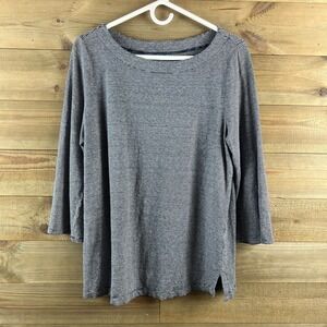 Eileen Fisher Womens Shirt 3/4 Sleeve Striped Linen Lagenlook Beachy Large